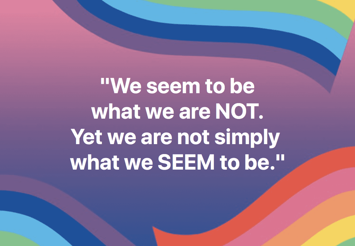 We seem to be what we are NOT. Yet we are not simply  what we SEEM to be.