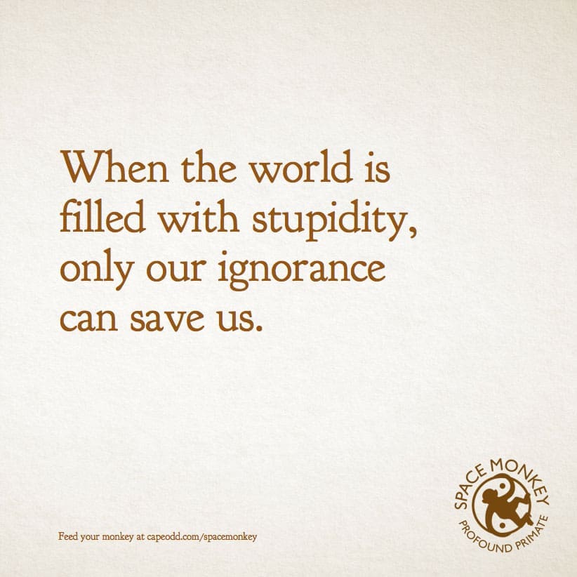  When the world is filled with stupidity, only our ignorance can save us.